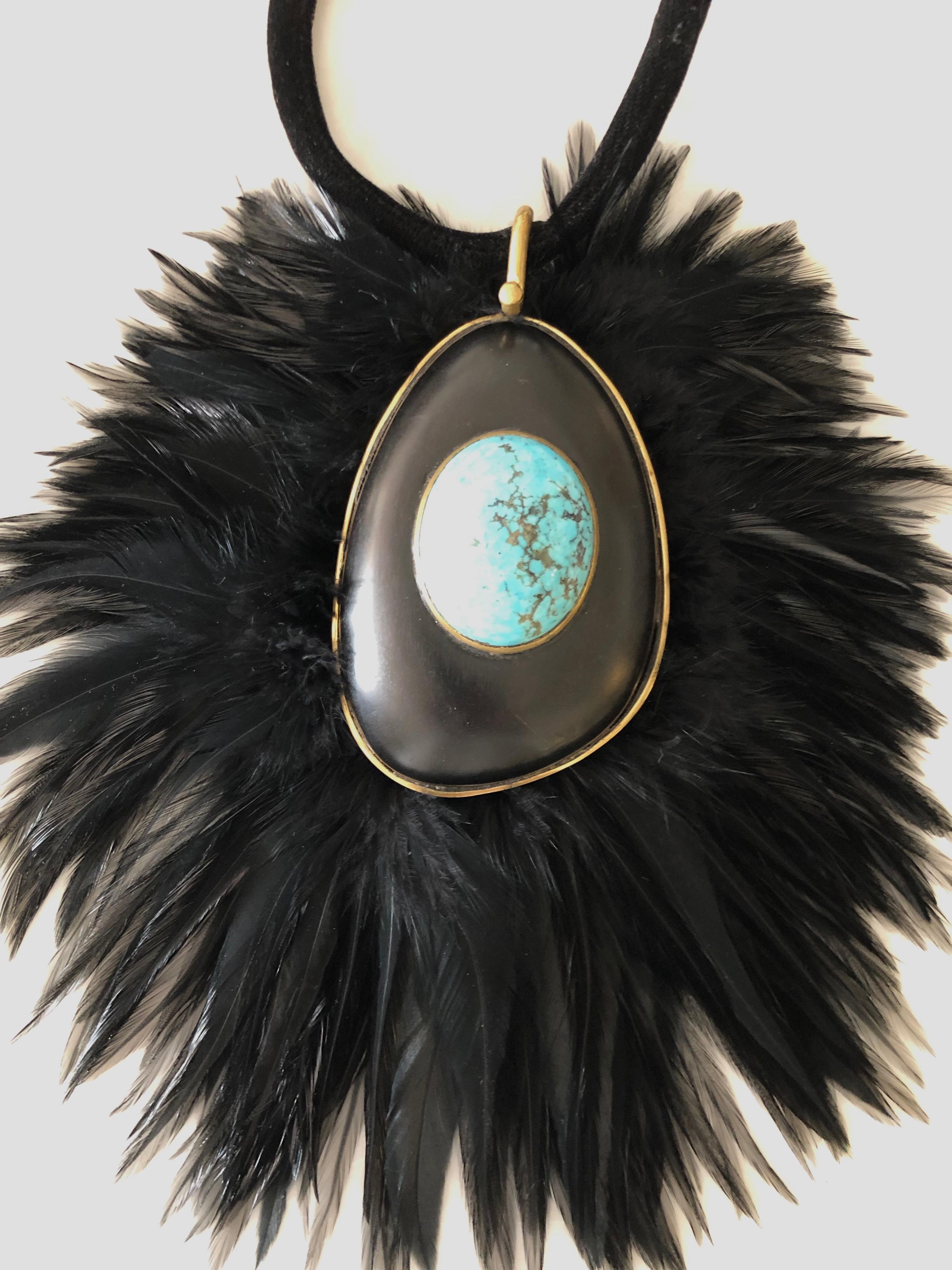 American Tom Ford Lisa Eisner Turquoise and Feather Runway Statement Necklace