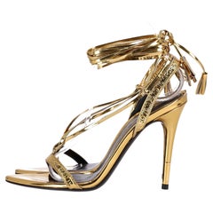 Tom Ford Logo Embossed Metallic Leather Heels