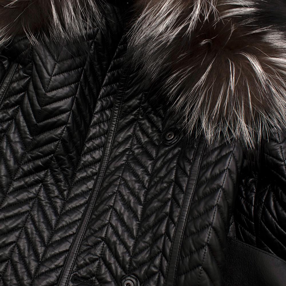 Women's or Men's Tom Ford Longline Herringbone Lambskin & Fox Fur Belted Coat - Size US 4