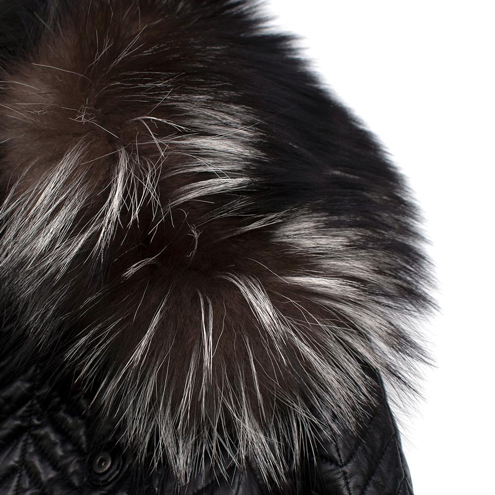 Tom Ford Longline Herringbone Lambskin & Fox Fur Belted Coat - Size US 4 1