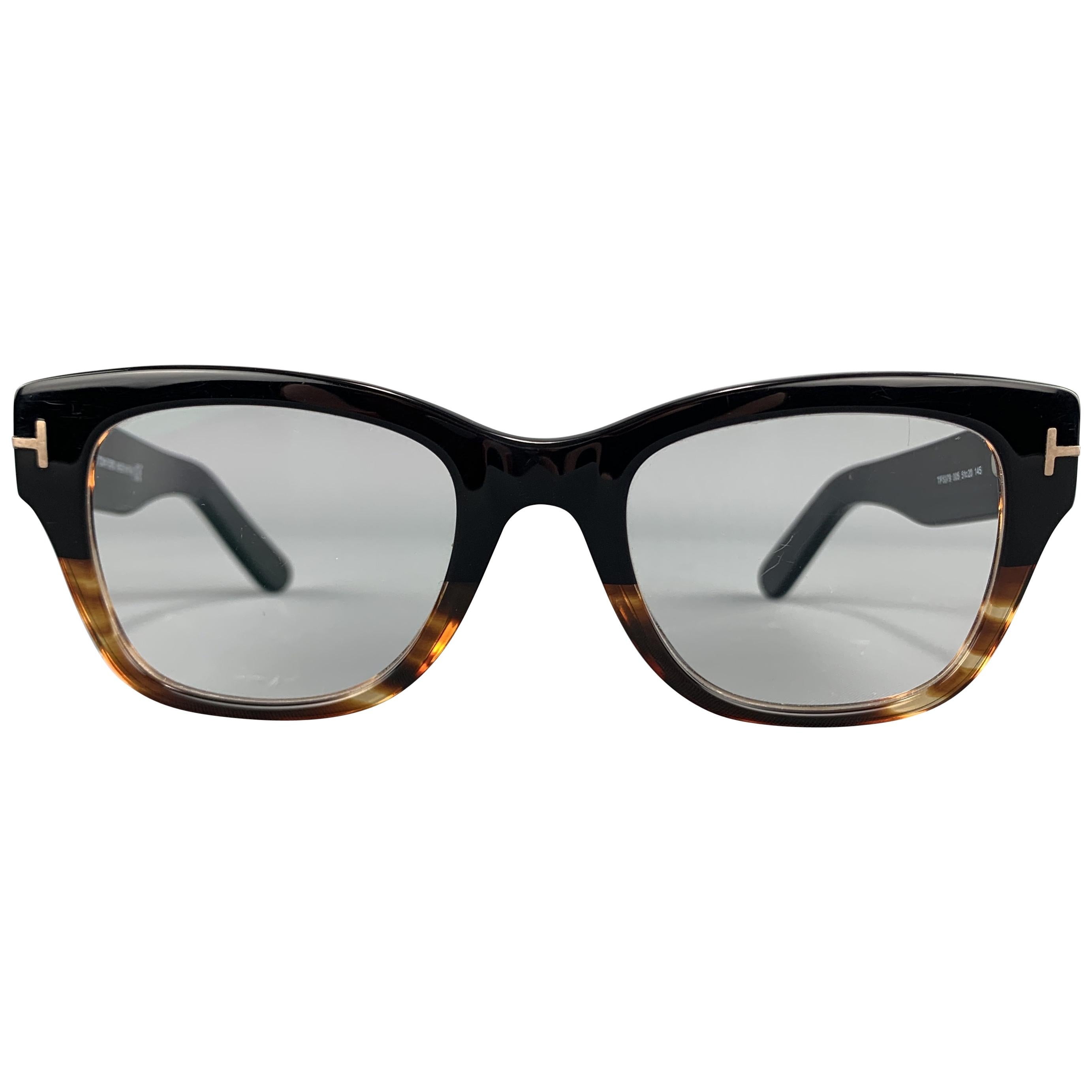 TOM FORD Marbled Black & Brown Acetate Thick Retro Frames