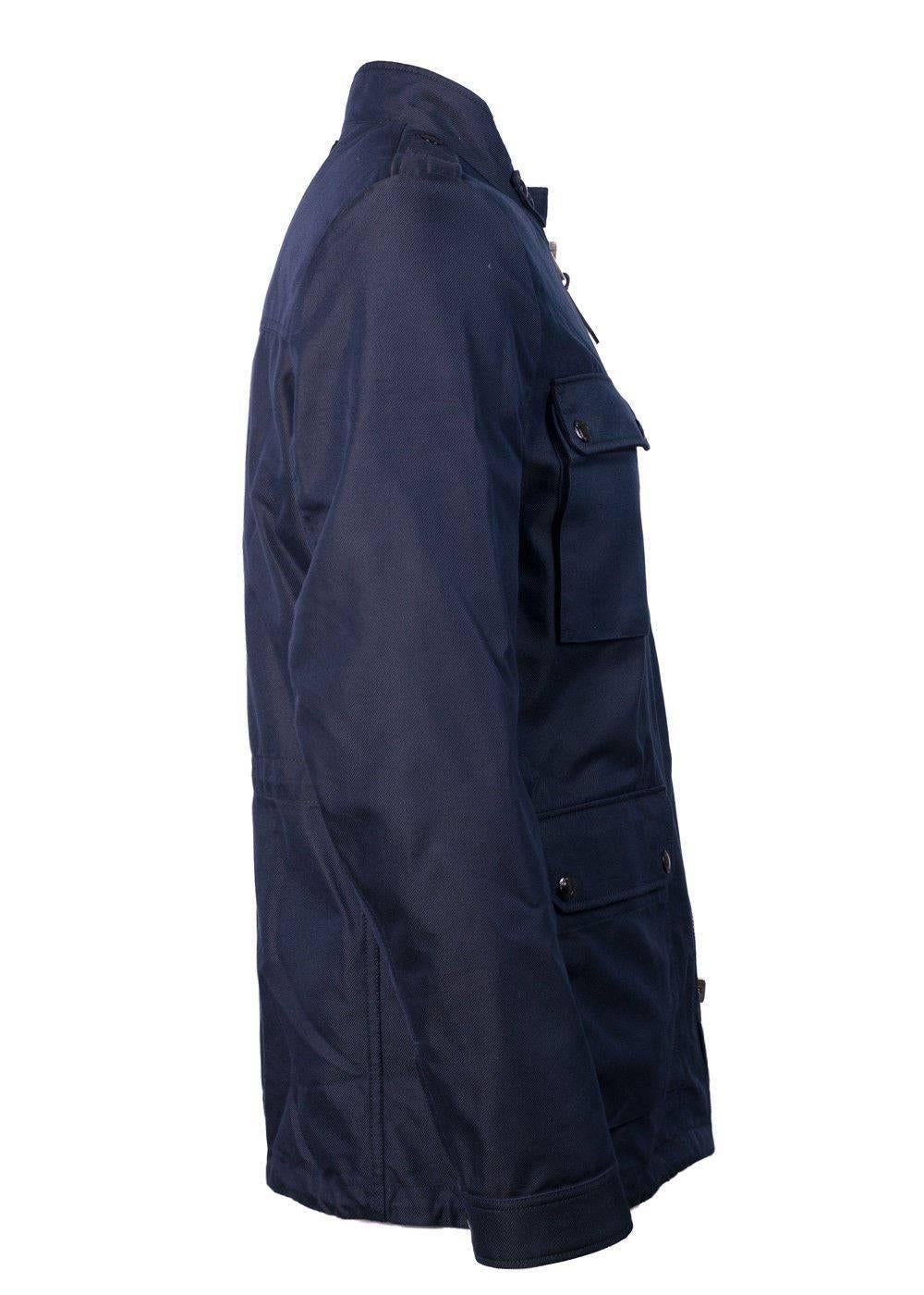 Black Tom Ford Men Blue Cotton Blend Twill Utilitarian Sport Jacket  For Sale