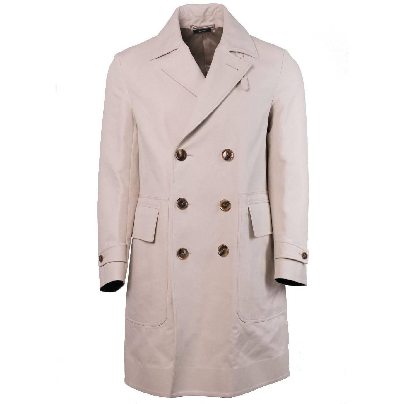 Tom Ford Men's Beige 100% Cotton Trench Style Raincoat For Sale