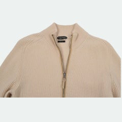 Tom Ford Men's Beige Cashmere Zip Cardigan Sweater Size IT56-L