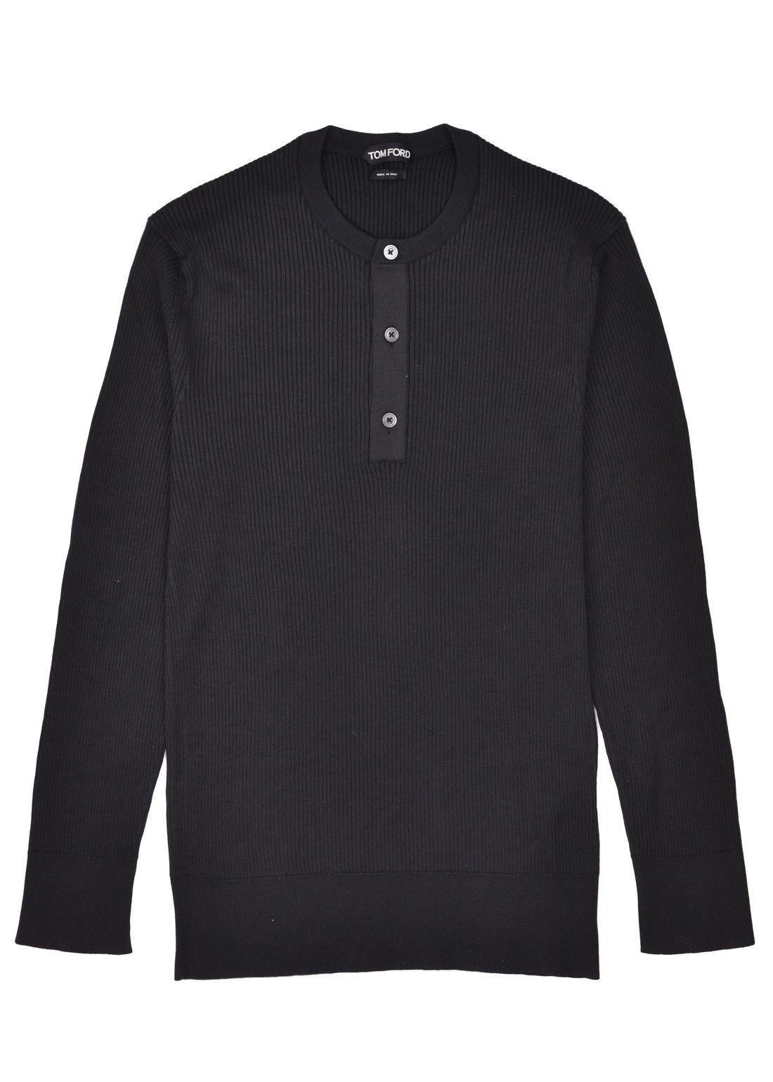 Men's Tom Ford Mens Black Cashmere Blend Henley Ribbed Sweater Size IT52/US42~RTL$1710 For Sale