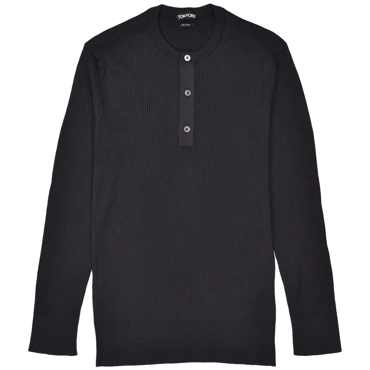 Tom Ford Mens Black Cashmere Blend Henley Ribbed Sweater Size IT52/US42~RTL$1710 For Sale