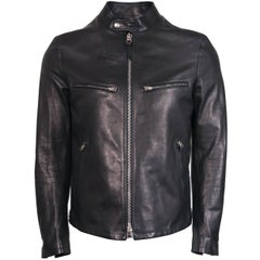 Used Tom Ford Men's Black Soft Grained Leather Cafe Racer Jacket 