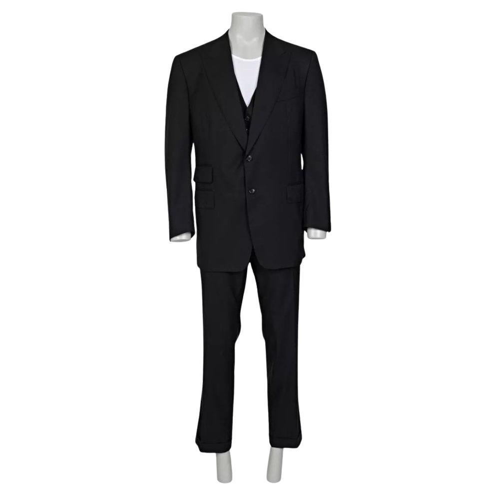 Tom Ford Men’s Black Three-Piece Wool Suit IT58 4XL For Sale