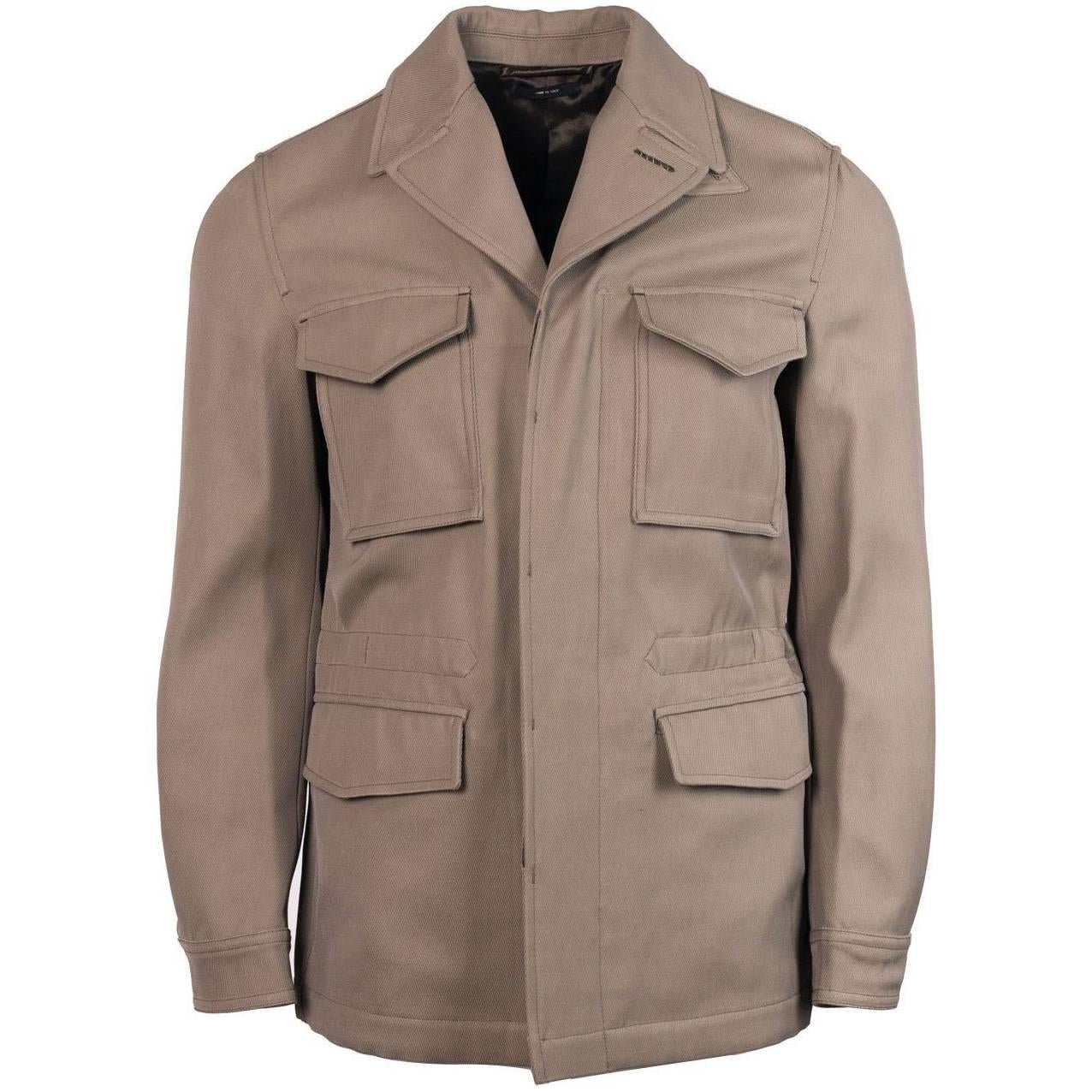 Tom Ford Mens Brown Cotton Blend Twill Drawstring Safari Jacket For Sale