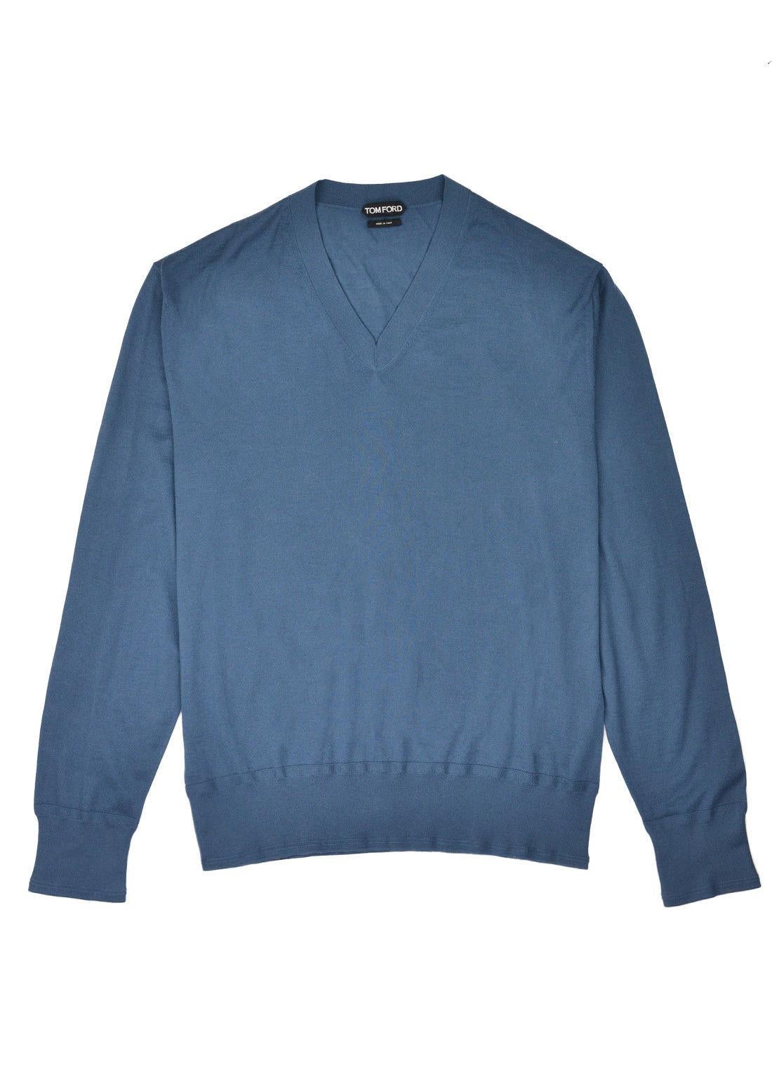 Men's Tom Ford Mens Cashmere Blue V Neck Long Sleeve Sweater Size IT44/US34~RTL$1450 For Sale