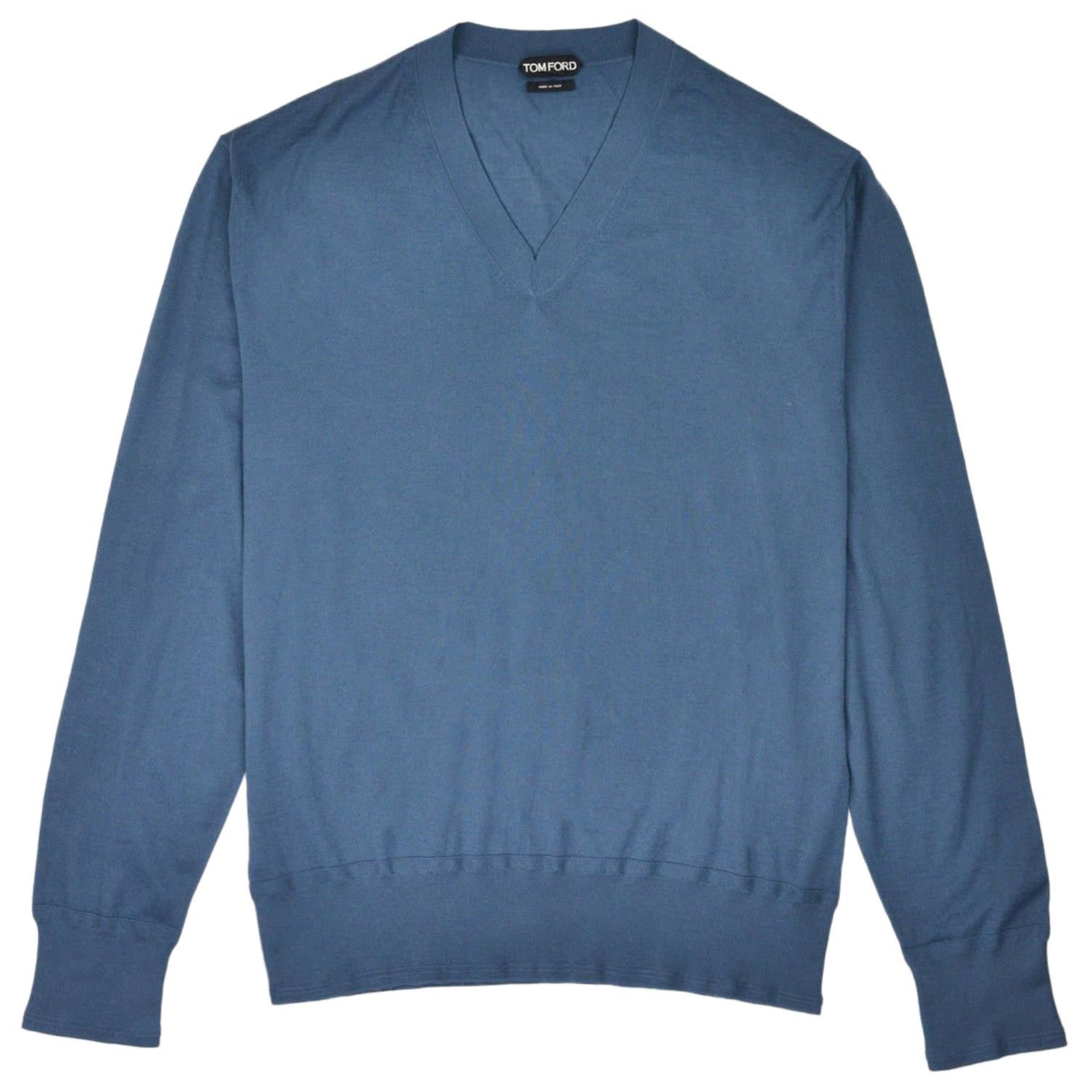 Tom Ford Mens Cashmere Blue V Neck Long Sleeve Sweater Size IT44/US34~RTL$1450 For Sale