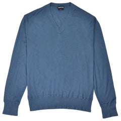 Tom Ford Mens Cashmere Blue V Neck Long Sleeve Sweater Size IT44/US34~RTL$1450