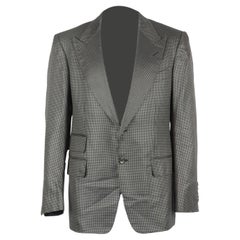 Tom Ford Men's Houndstooth Cotton And Silk Blend Blazer It 52 Uk/us Chest 42