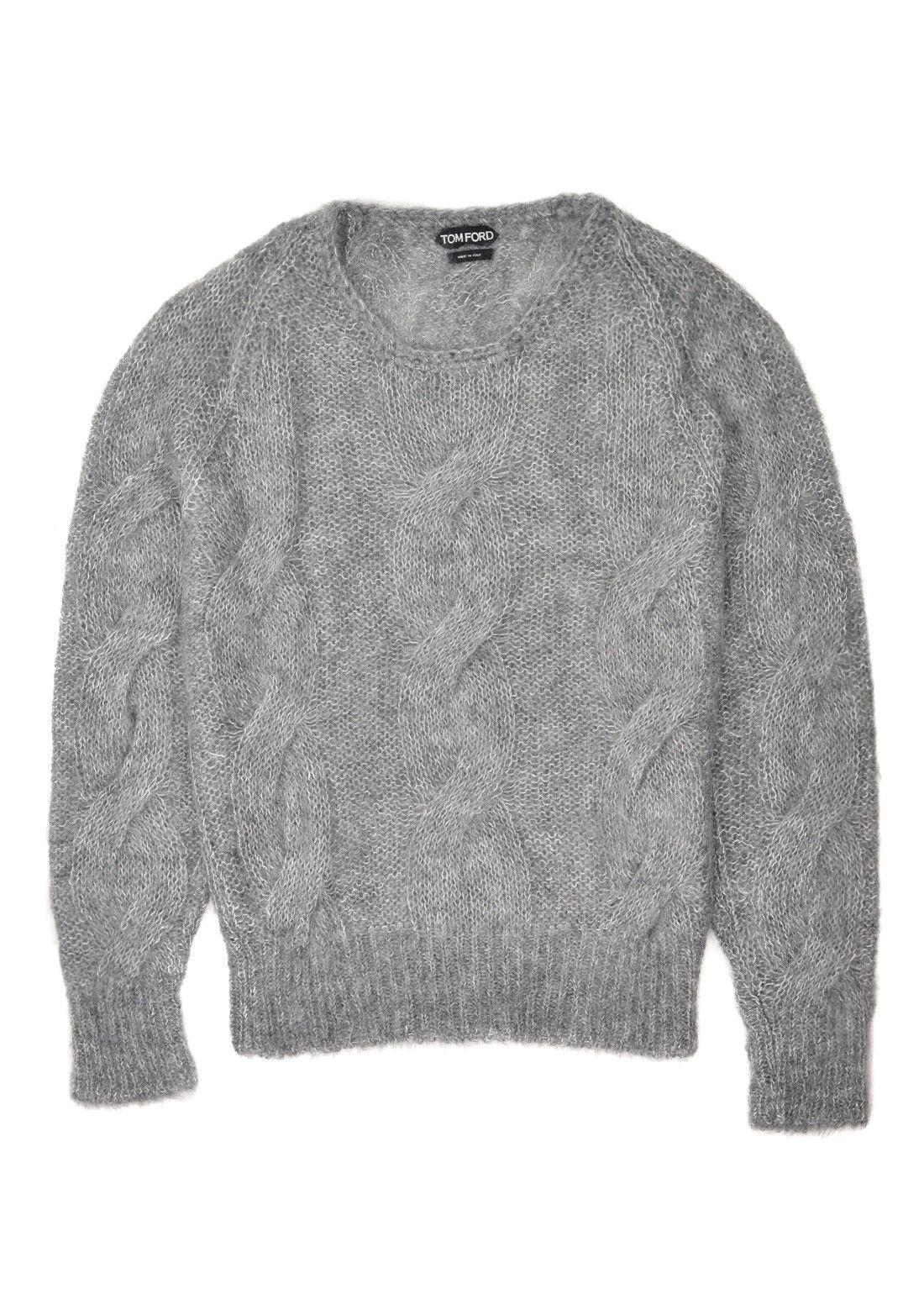 Tom Ford Mens Mohair Silk Grey Crewneck Cable Knit Sweater Sz IT46/US36~RTL$1350 In New Condition For Sale In Brooklyn, NY