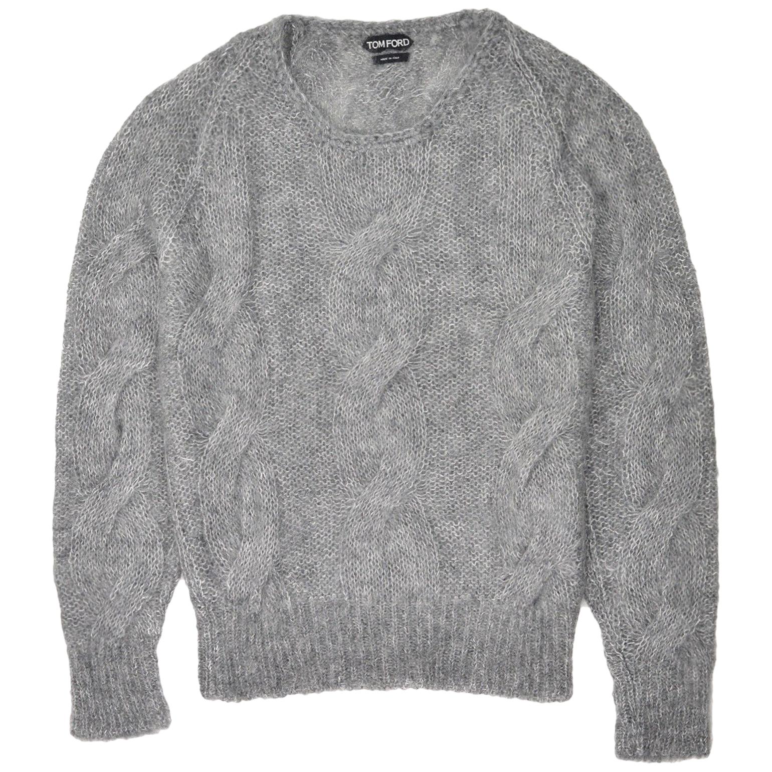 Tom Ford Mens Mohair Silk Grey Crewneck Cable Knit Sweater Sz IT46/US36~RTL$1350 For Sale