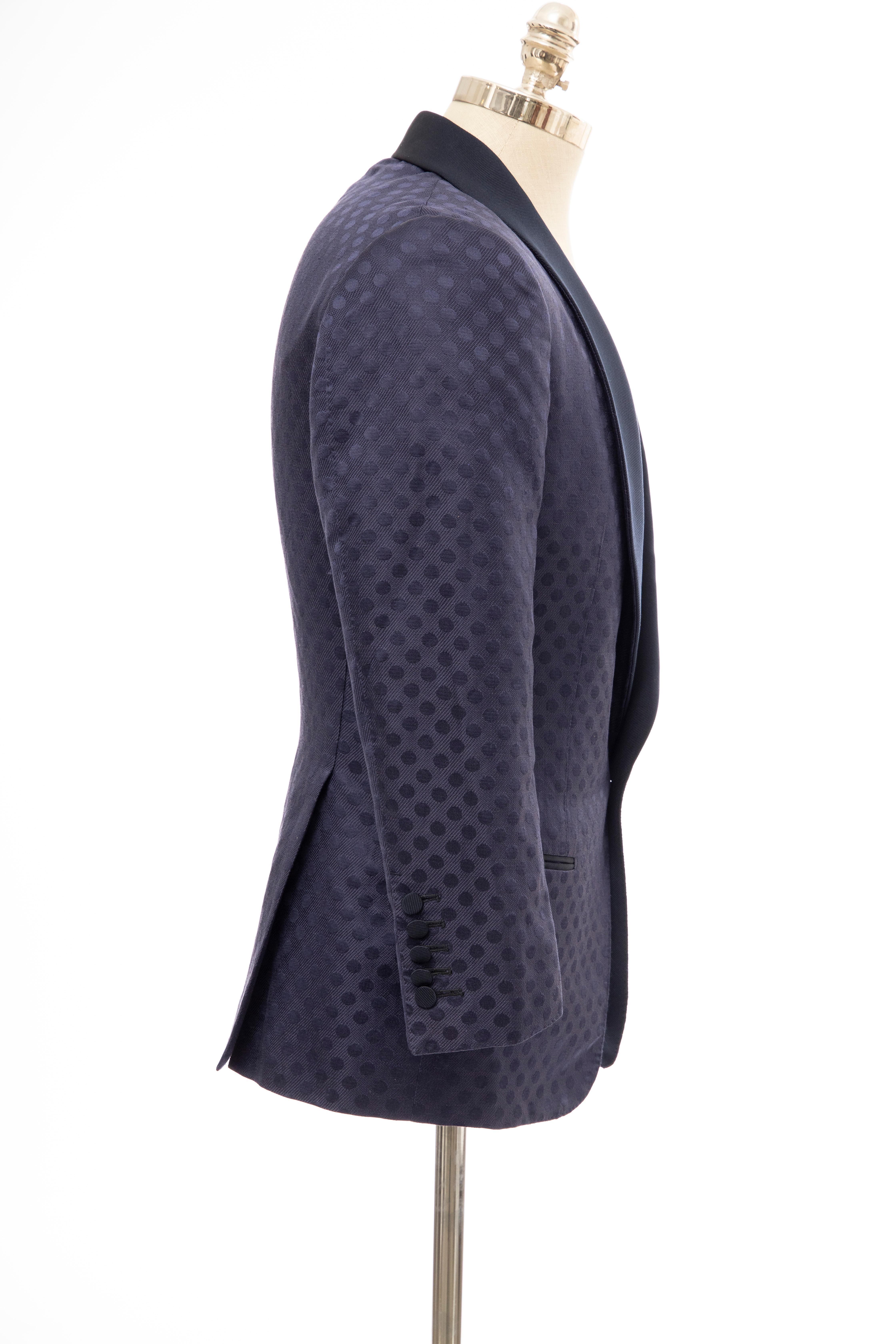 Black Tom Ford Men's Runway Navy Blue Silk Linen Dinner Jacket, Spring 2012