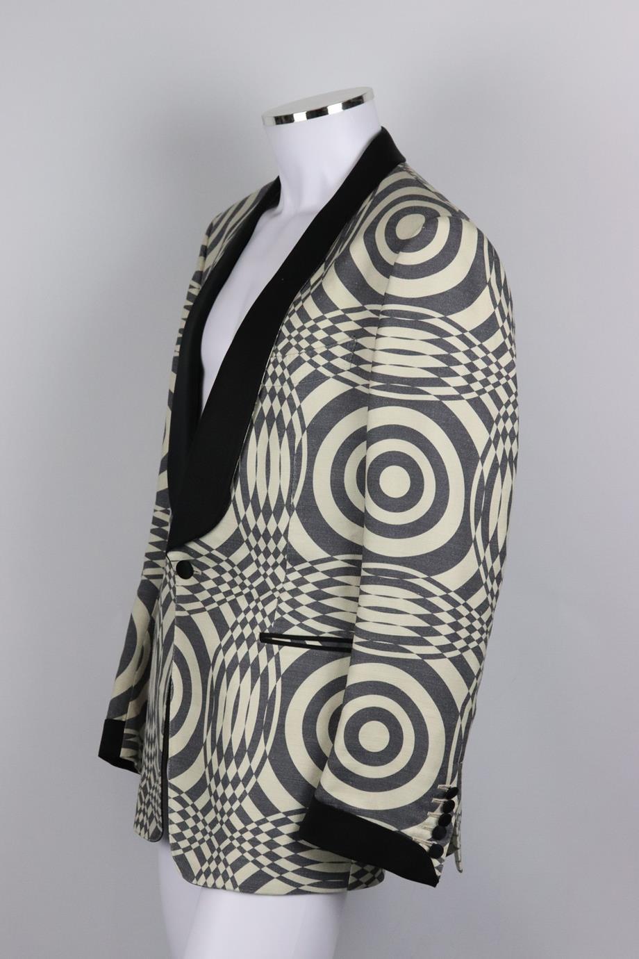Tom Ford Men's Satin Trimmed Printed Silk Canvas Blazer It 52 Uk/us Chest 42 In Good Condition In London, GB