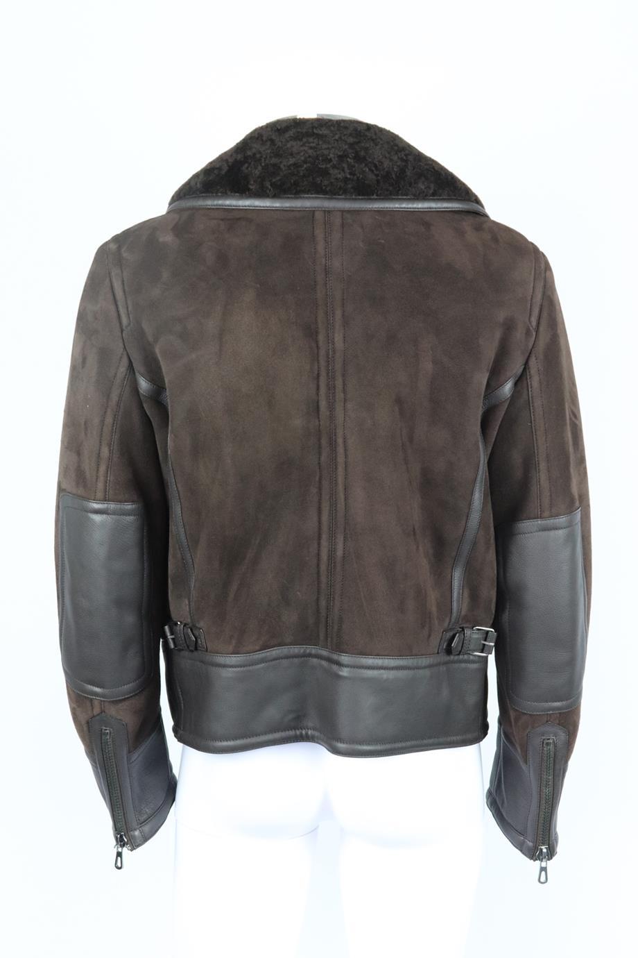 Black Tom Ford Men's Shearling Lined Suede And Leather Biker Jacket It 52 Uk/us Chest