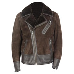 Tom Ford Chaqueta motera de piel y ante con forro de borreguillo para hombre It 52 Uk/us Pecho