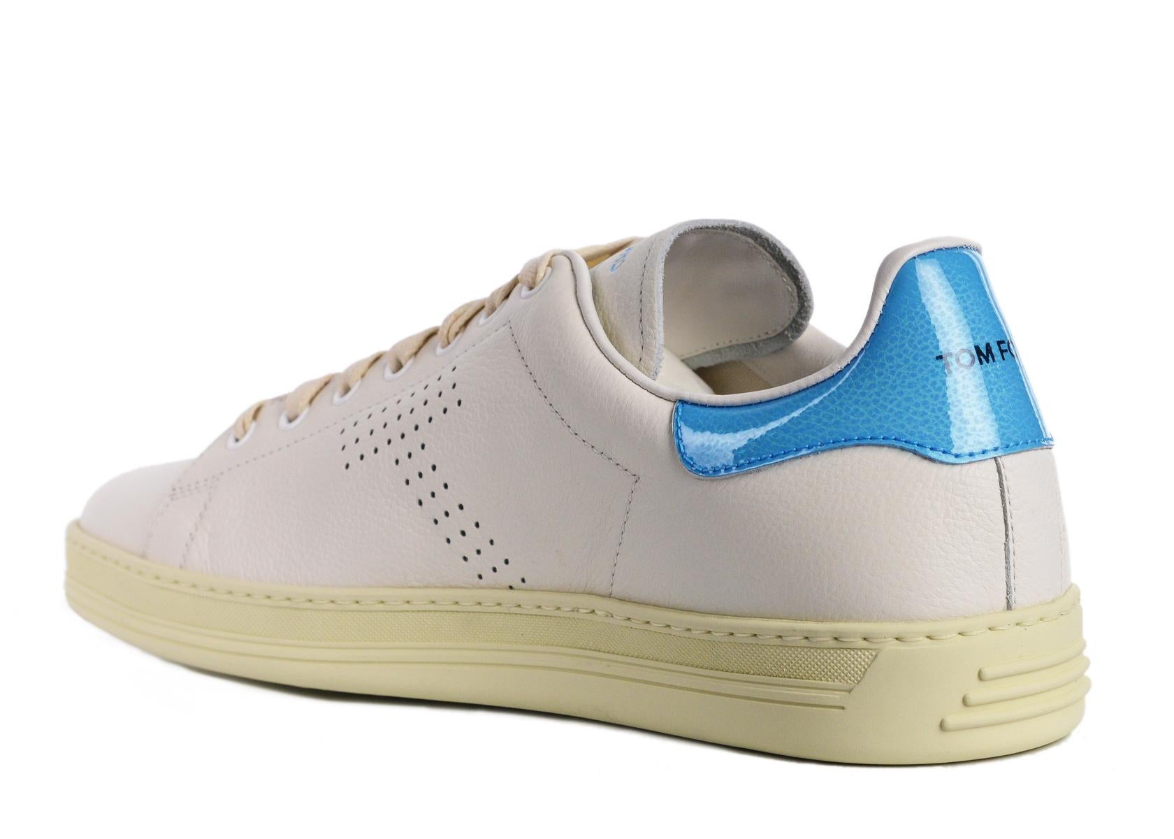 Tom Ford Mens White Blue Leather Warwick Low Top Sneakers (Beige) im Angebot