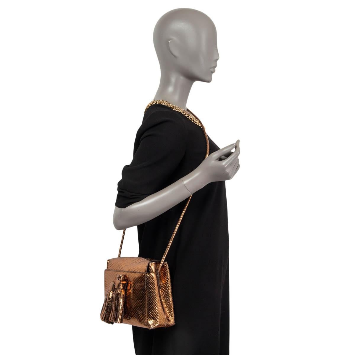 Women's TOM FORD metallic copper PYTHON ENVELOPE TASSEL Shoulder Bag For Sale