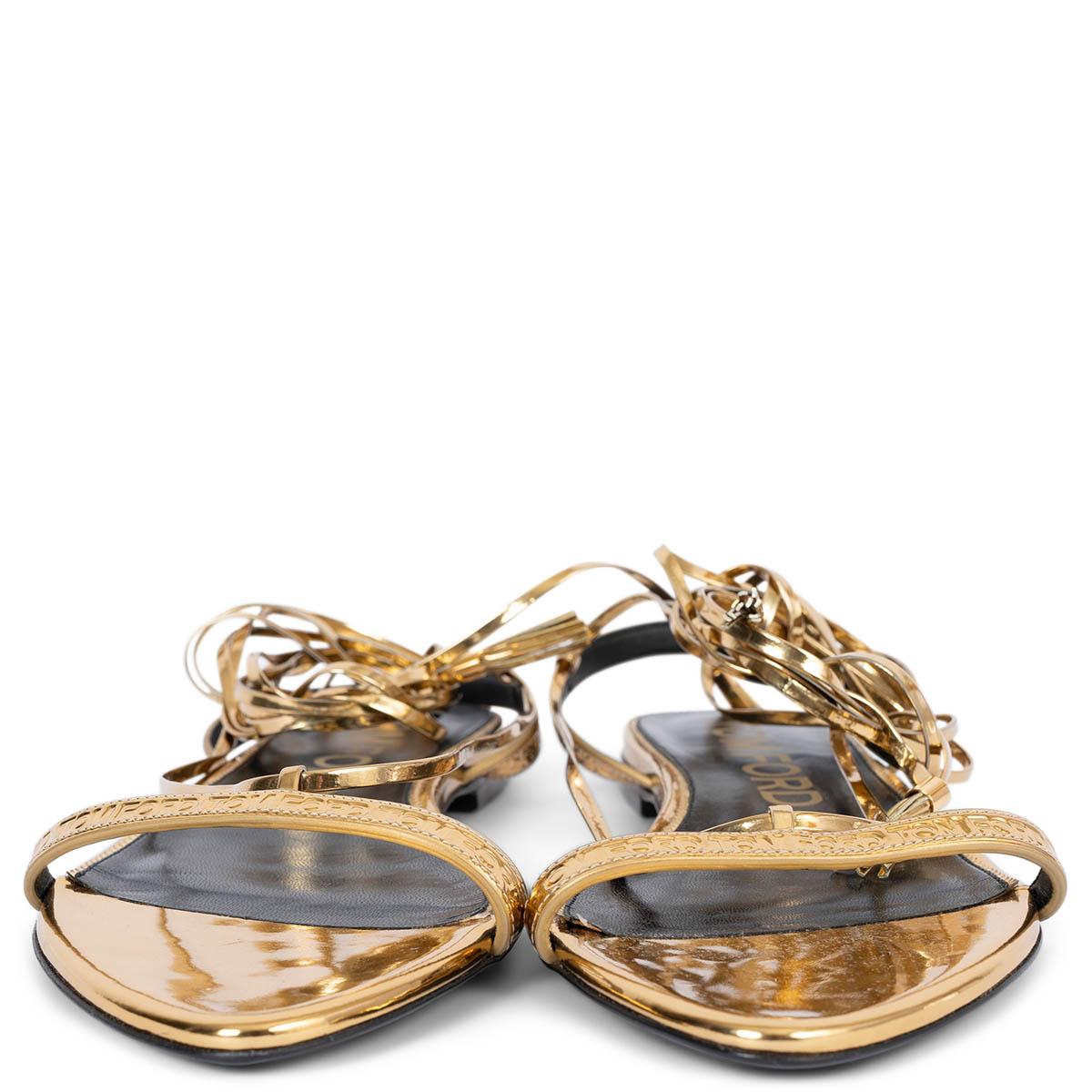 100% authentic Tom Ford tasseled lace-up flat sandals in metallic gold leather. Brand new. Come with dust bags. 

Measurements
Imprinted Size	40
Shoe Size	40
Inside Sole	27cm (10.5in)
Width	8.5cm (3.3in)

All our listings include only the listed