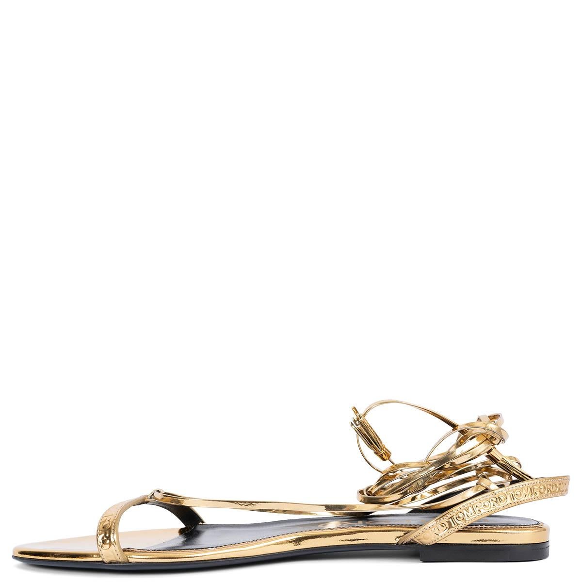 Gold TOM FORD metallic gold leather TASSELED LACE UP Flat Sandals Shoes 40 For Sale
