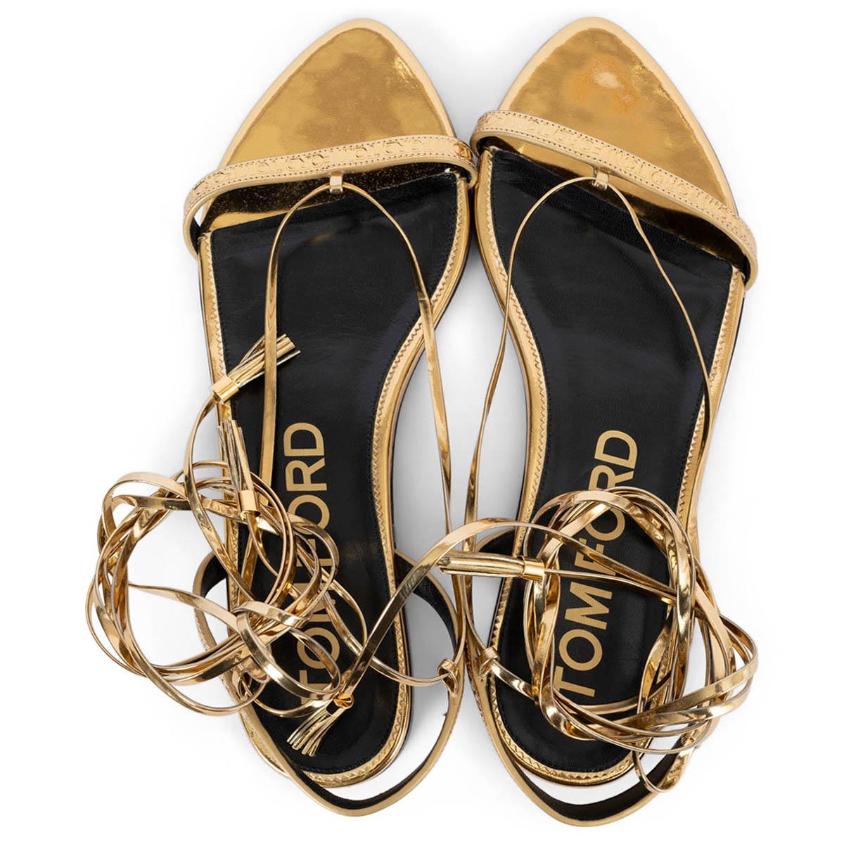 Women's TOM FORD metallic gold leather TASSELED LACE UP Flat Sandals Shoes 40 For Sale