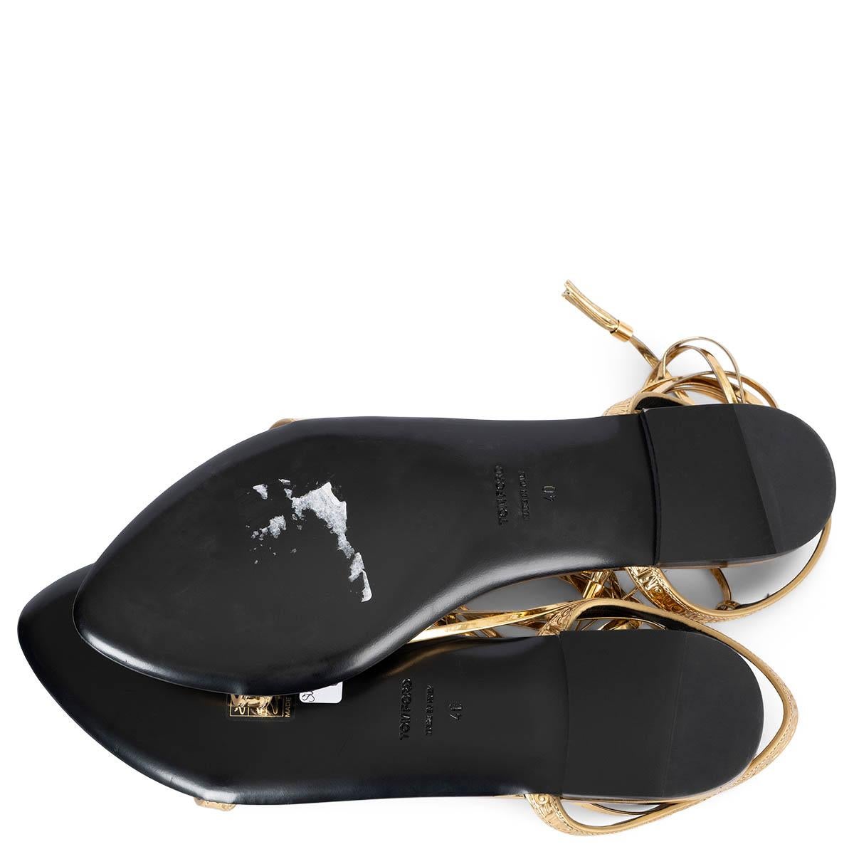 TOM FORD metallic gold leather TASSELED LACE UP Flat Sandals Shoes 40 For Sale 3