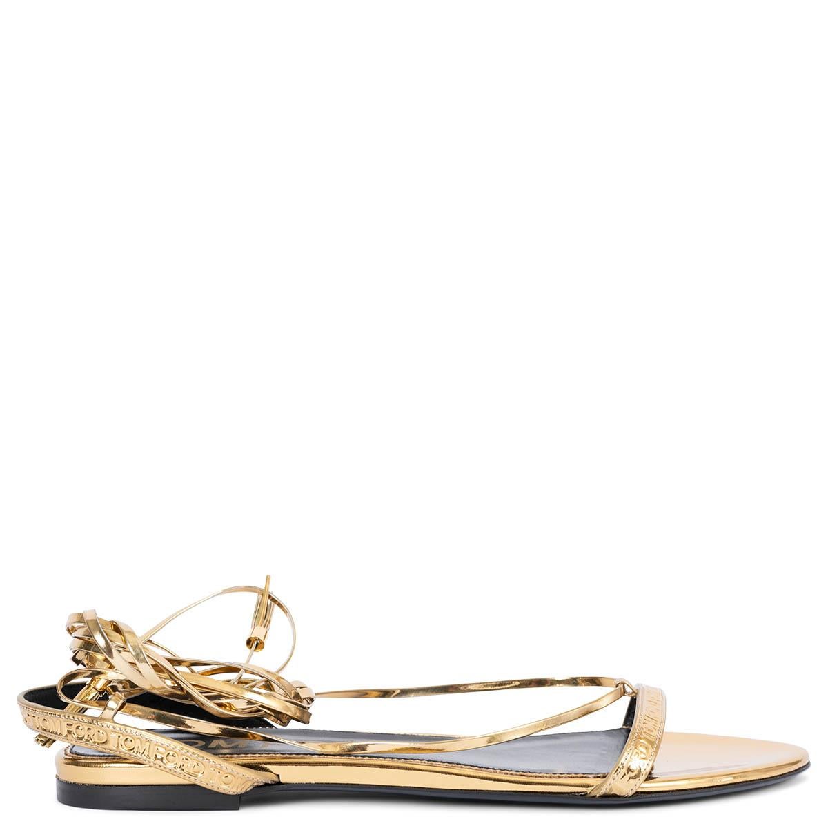 TOM FORD metallic gold leather TASSELED LACE UP Flat Sandals Shoes 40
