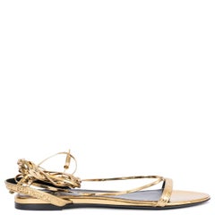 TOM FORD cuir métallisé doré TASSELED LACE UP Sandales plates 40