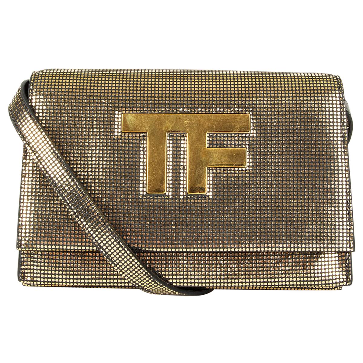 TOM FORD metallic gold leather TF Flap Crossbody Bag Clutch