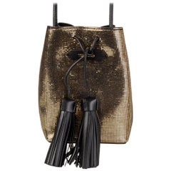 TOM FORD metallic gold textured leather TASSEL BUCKET Shoulder Bag