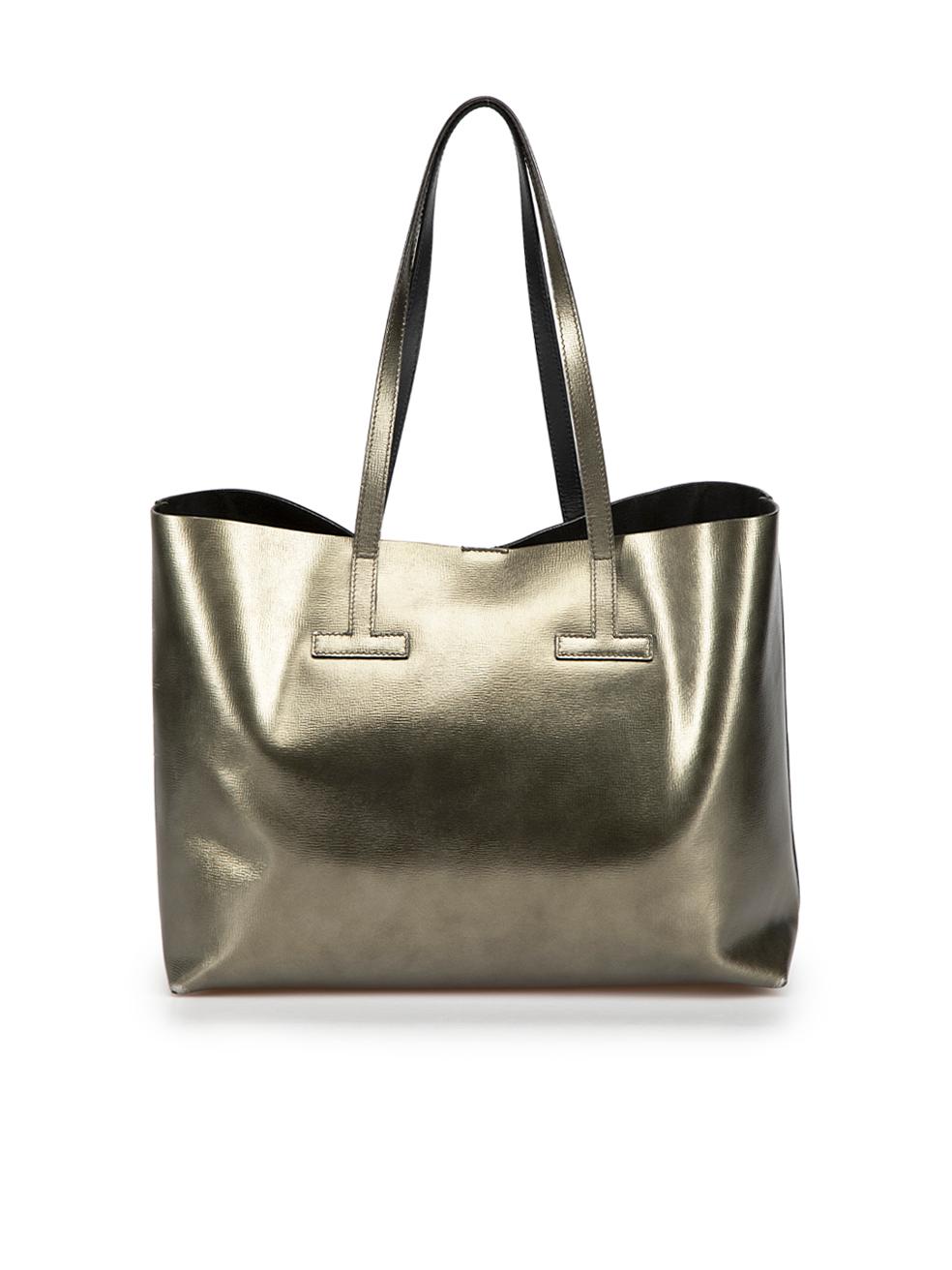 Gray Tom Ford Metallic Leather Saffiano T Tote Bag For Sale