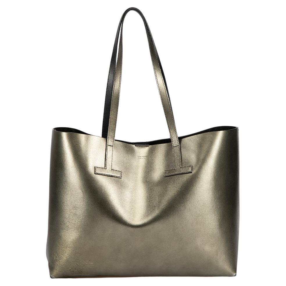 Tom Ford Metallic Leather Saffiano T Tote Bag For Sale