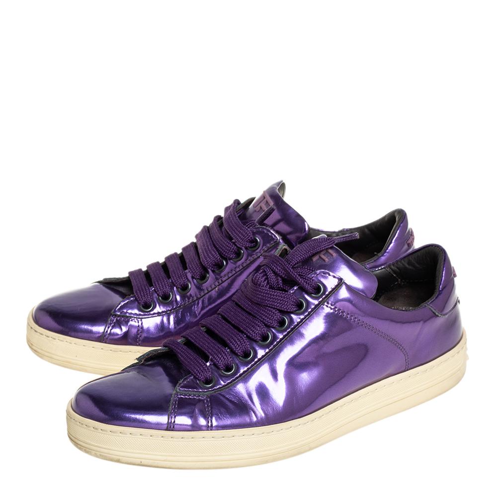 Tom Ford Metallic Purple Leather Low Top Sneakers Size 38 In Good Condition In Dubai, Al Qouz 2