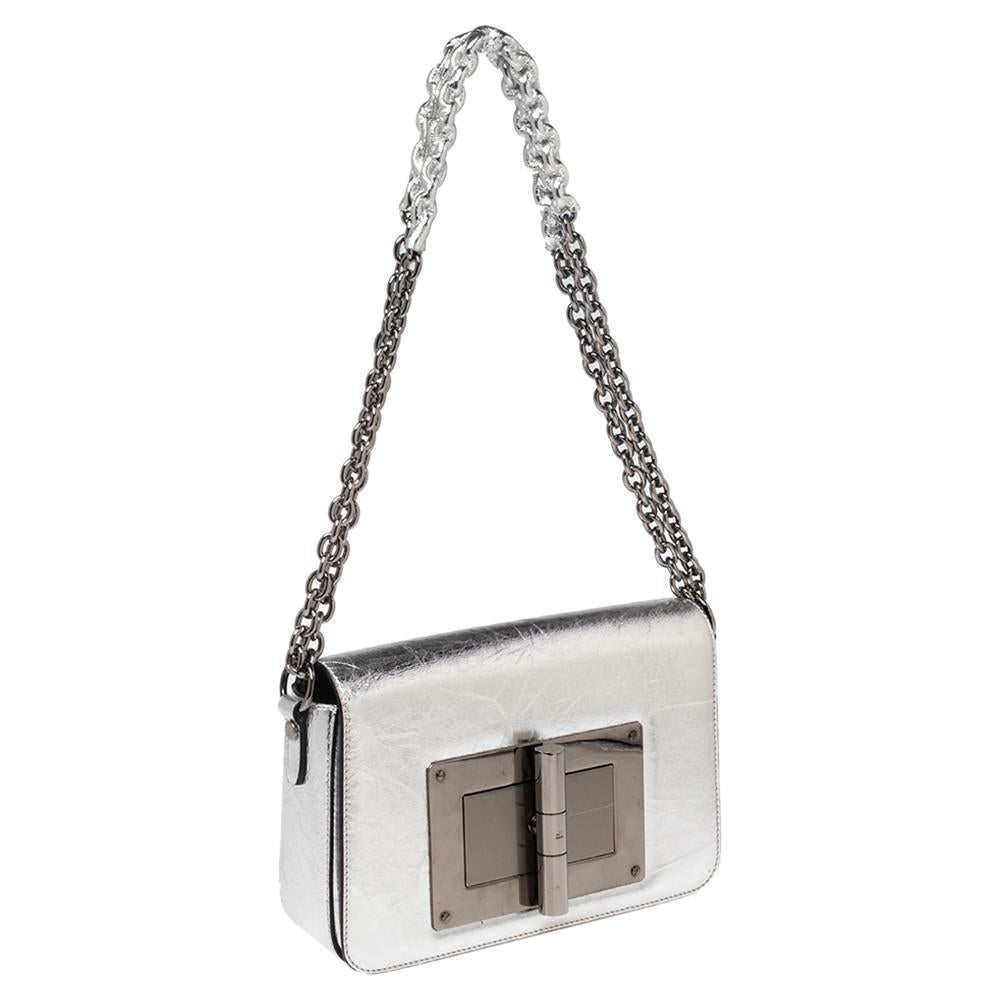 Tom Ford Metallic Silver Crackled Leather Natalia Shoulder Bag 1