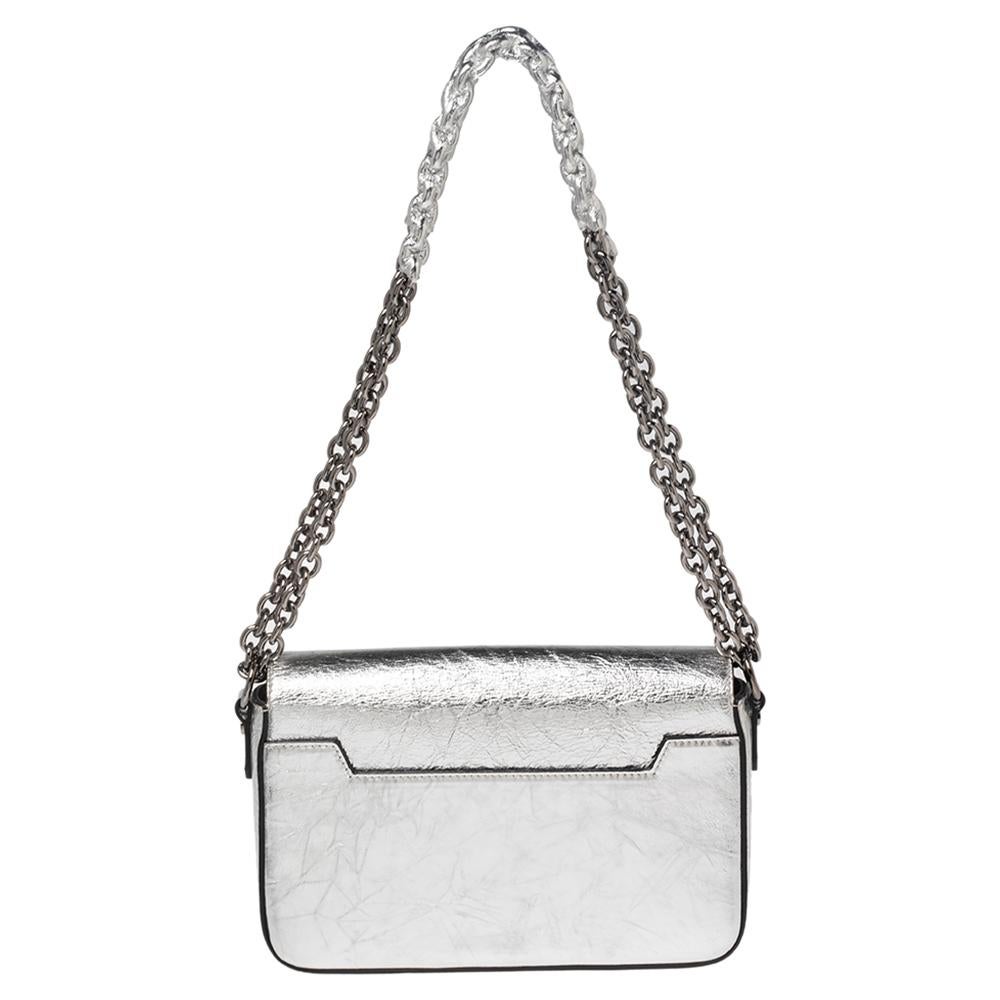 Tom Ford Metallic Silver Crackled Leather Natalia Shoulder Bag 2