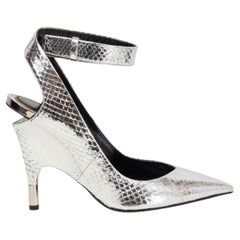 TOM FORD metallic silver PYTHON Wedge Ankle Strap Pumps Shoes 37