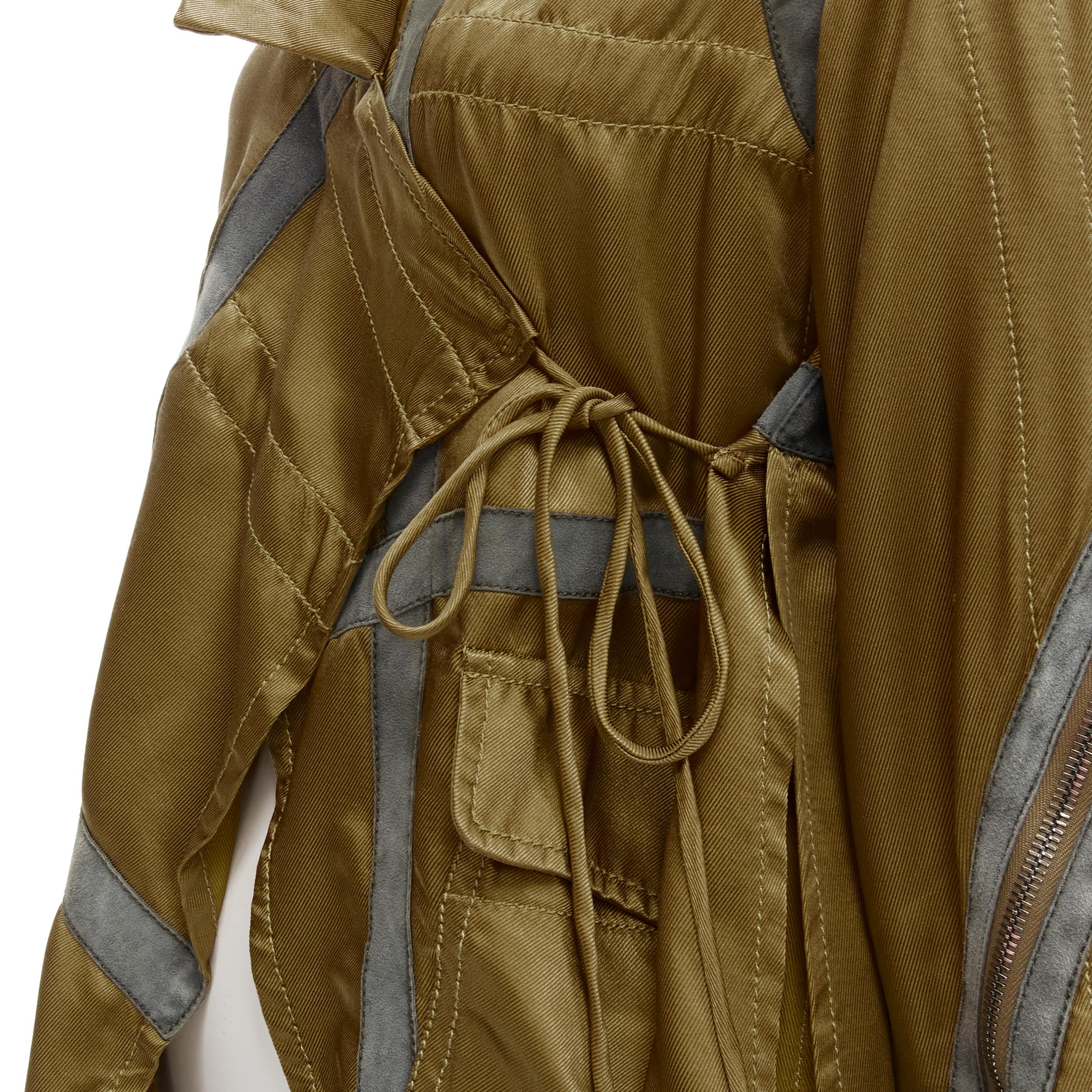 TOM FORD military green silk grey suede trim anorak jacket IT36 XS 2