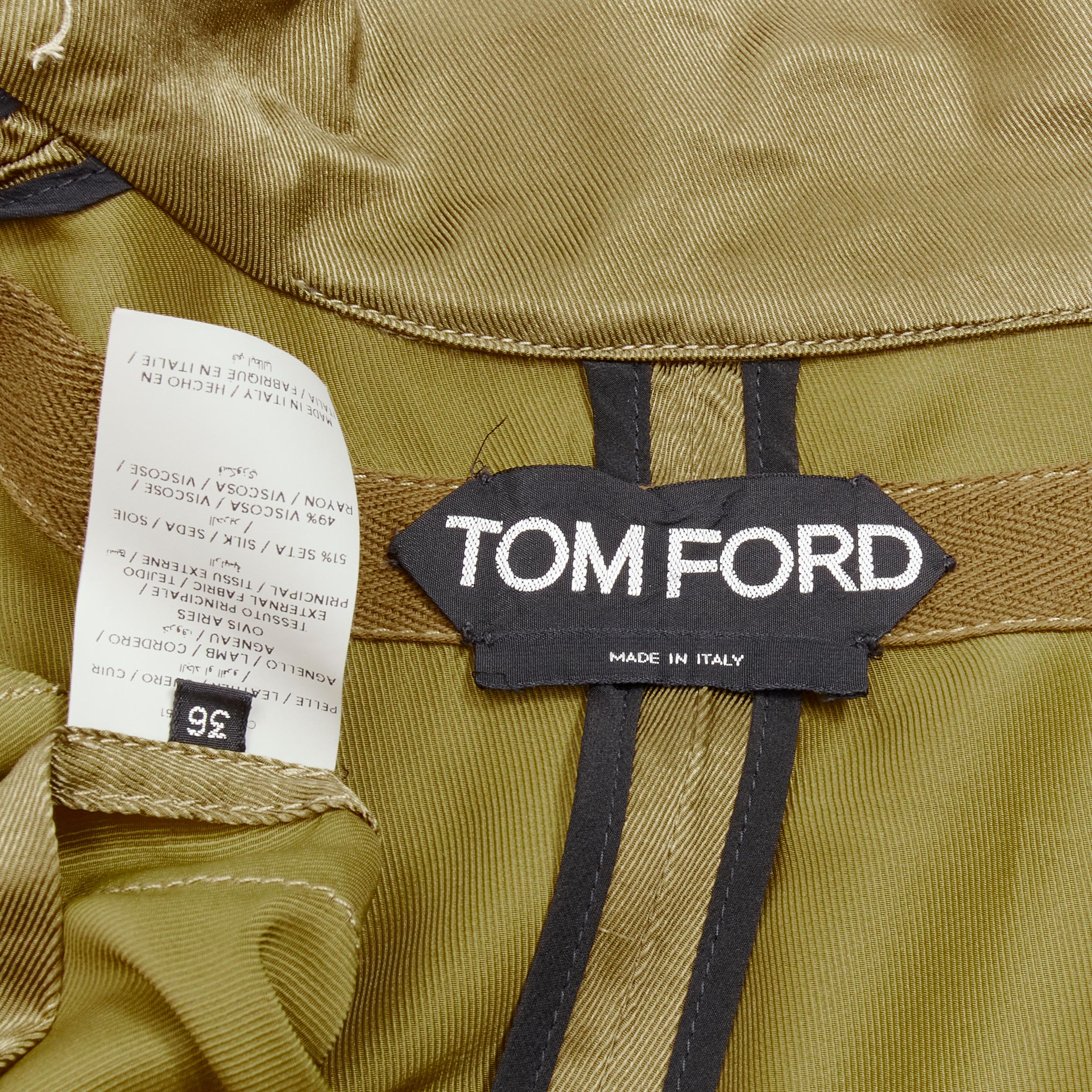 TOM FORD military green silk grey suede trim anorak jacket IT36 XS 3