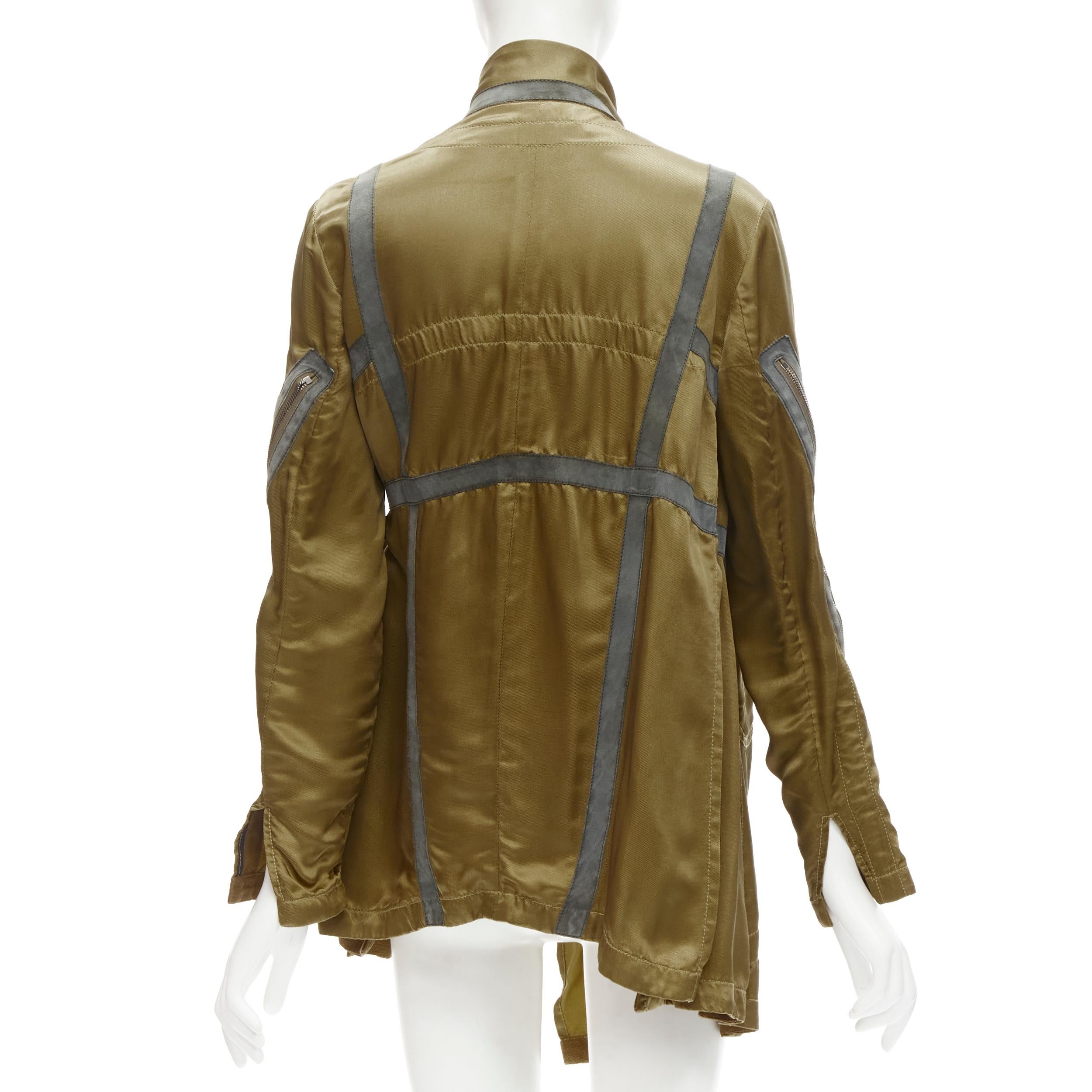 Gray TOM FORD military green silk grey suede trim anorak jacket IT36 XS
