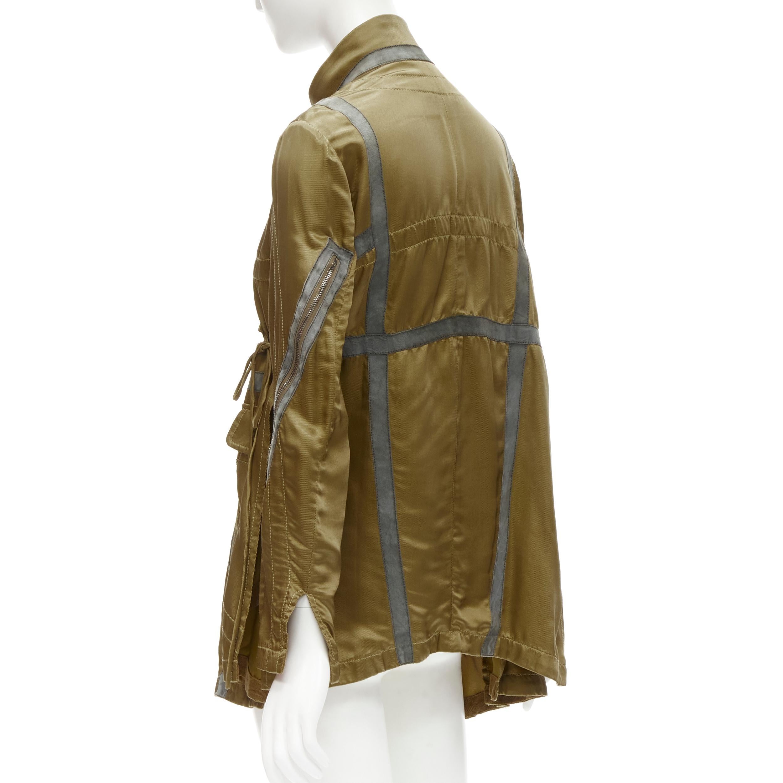 TOM FORD military green silk grey suede trim anorak jacket IT36 XS In Excellent Condition In Hong Kong, NT