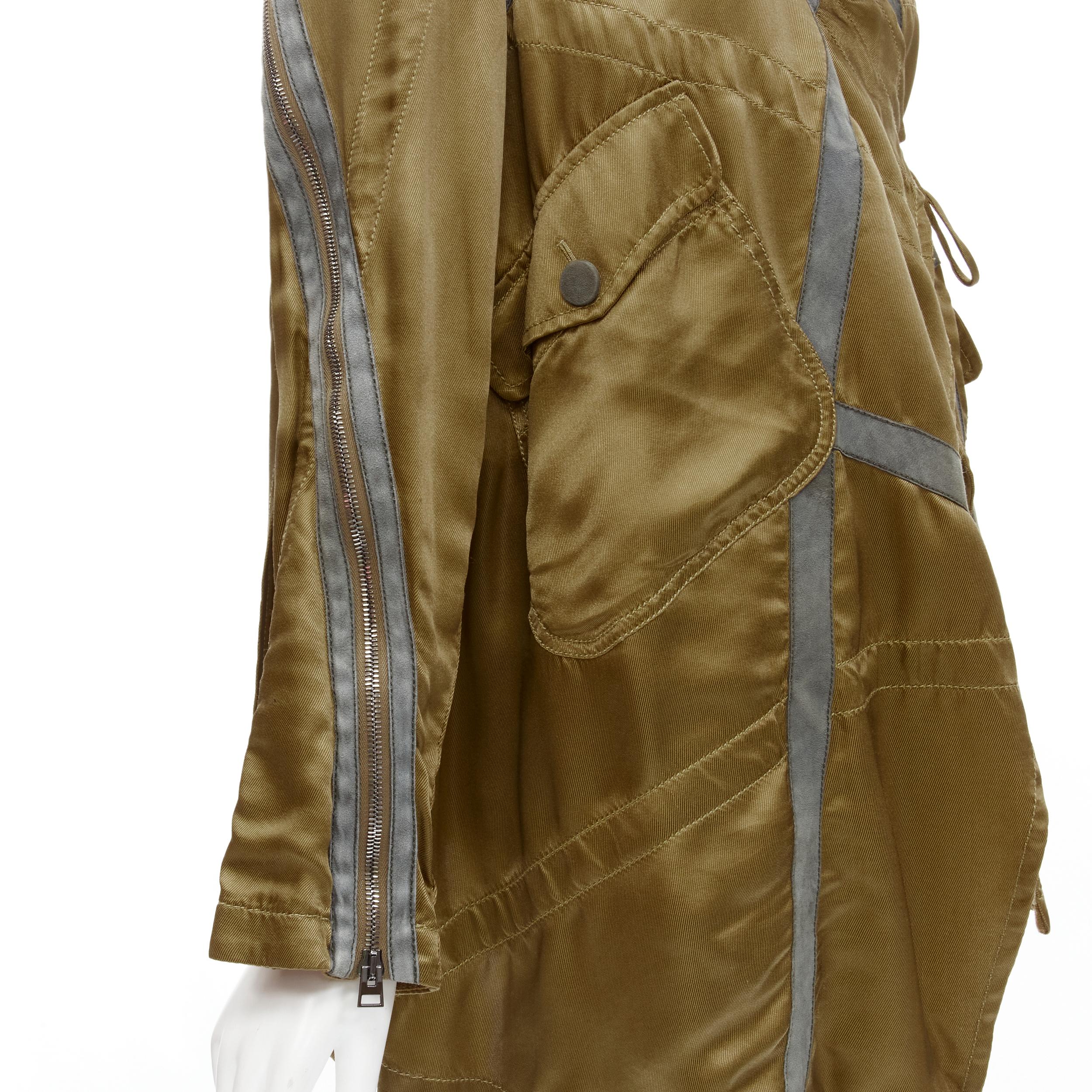 Women's TOM FORD military green silk grey suede trim anorak jacket IT36 XS