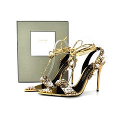 Tom Ford Mirror 100 Metallic Crystal Embellished Ankle Wrap High Heel Sandals 41
