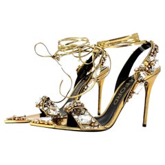 Tom Ford Mirror 100 Metallic Crystal Embellished Ankle Wrap High Heel Sandals 41