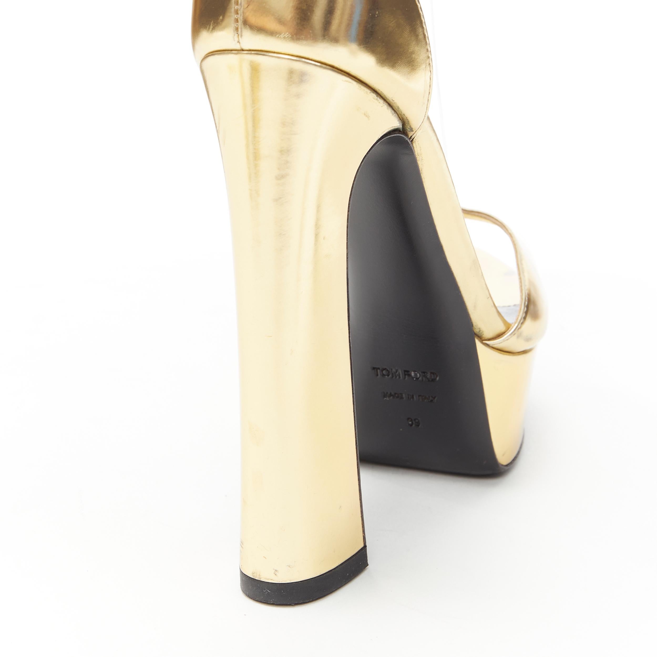 TOM FORD mirrored gold leather open toe platform chunky heel sandal EU39 2