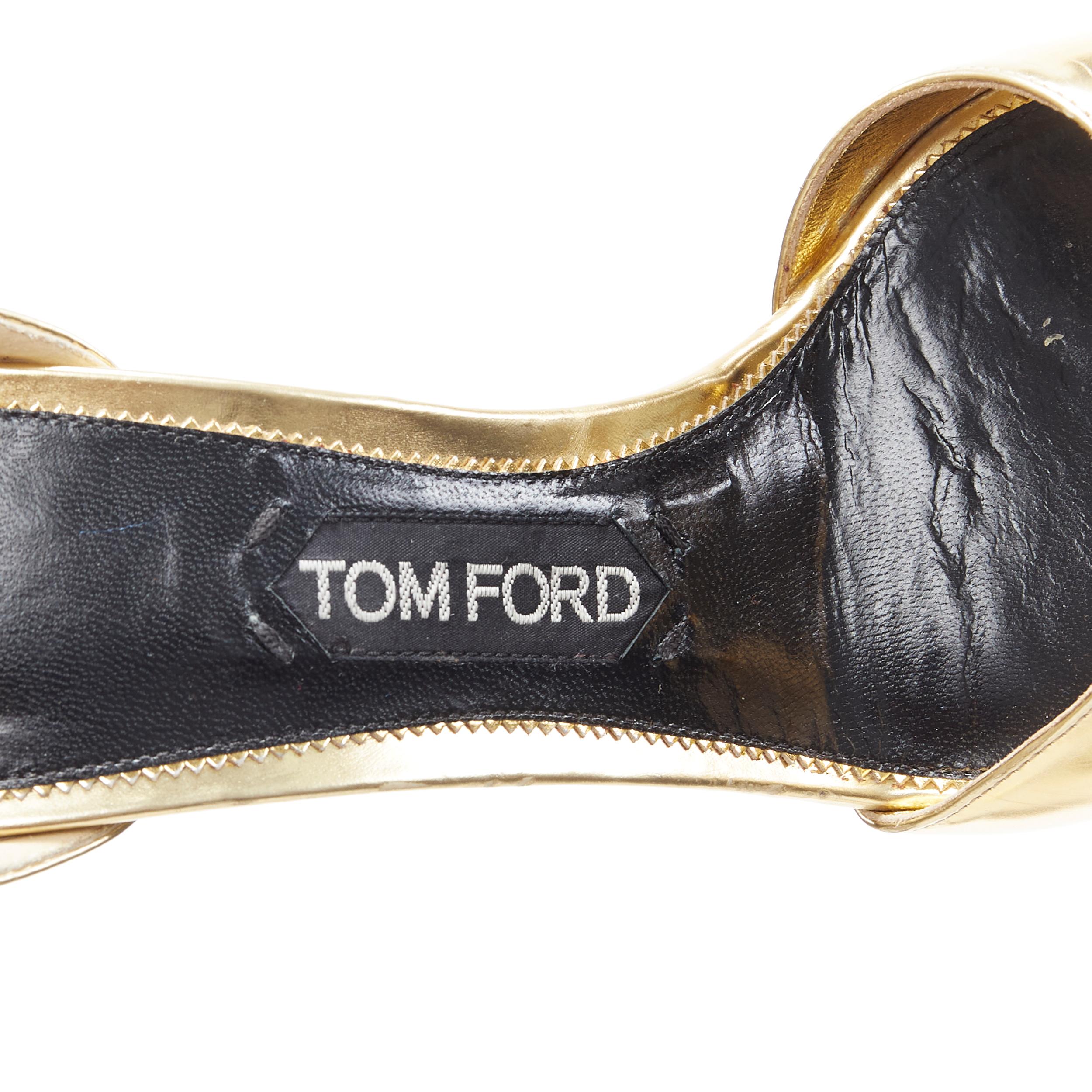 TOM FORD mirrored gold leather open toe platform chunky heel sandal EU39 3