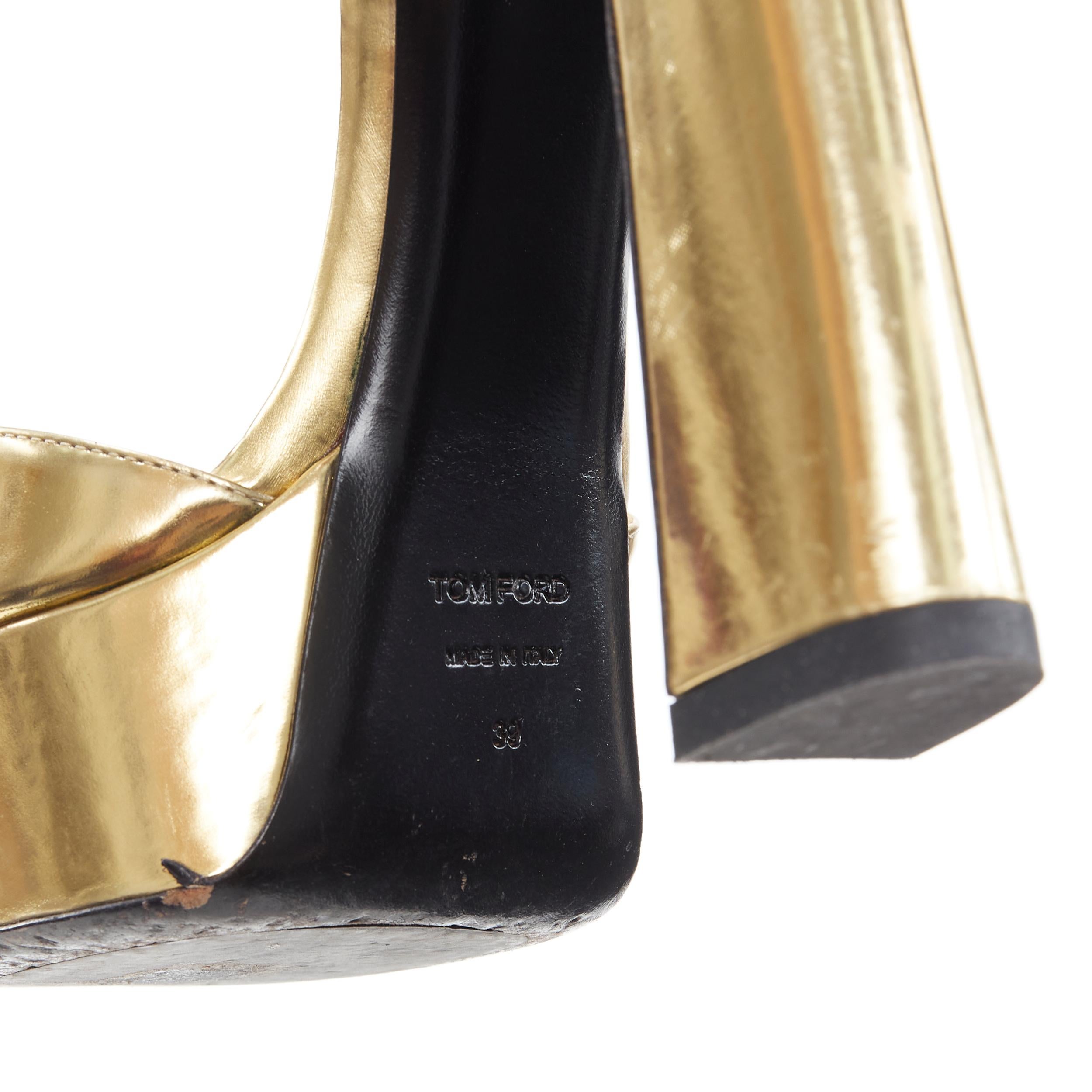 TOM FORD mirrored gold leather open toe platform chunky heel sandal EU39 4