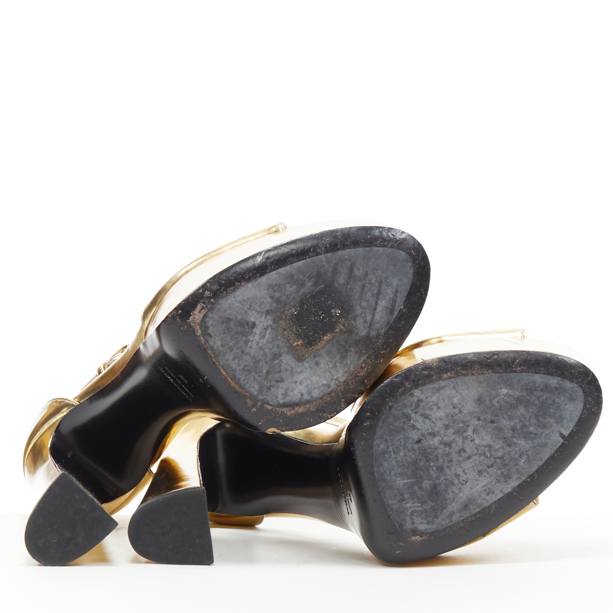 Gold TOM FORD mirrored gold leather open toe platform chunky heel sandal EU39